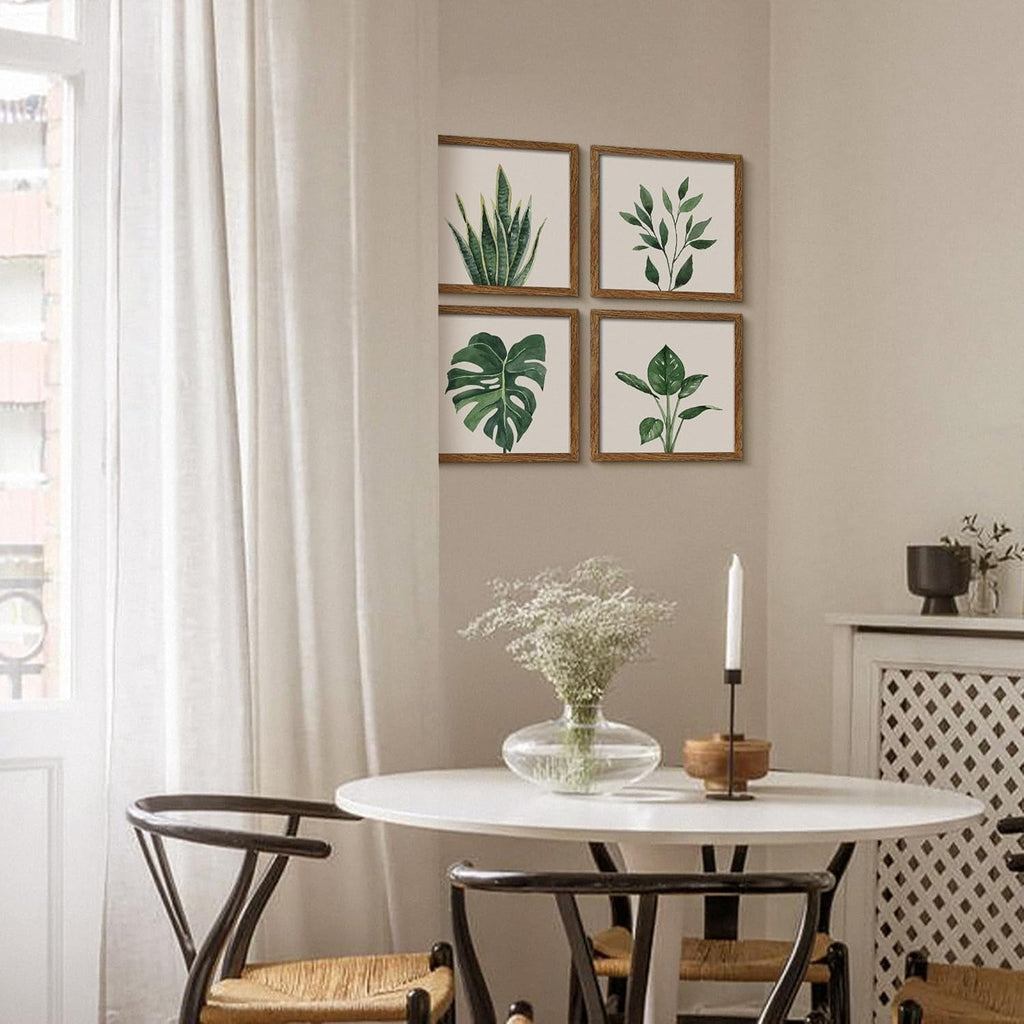 Botanical Bathroom Wall Art Green Plant Framed Set