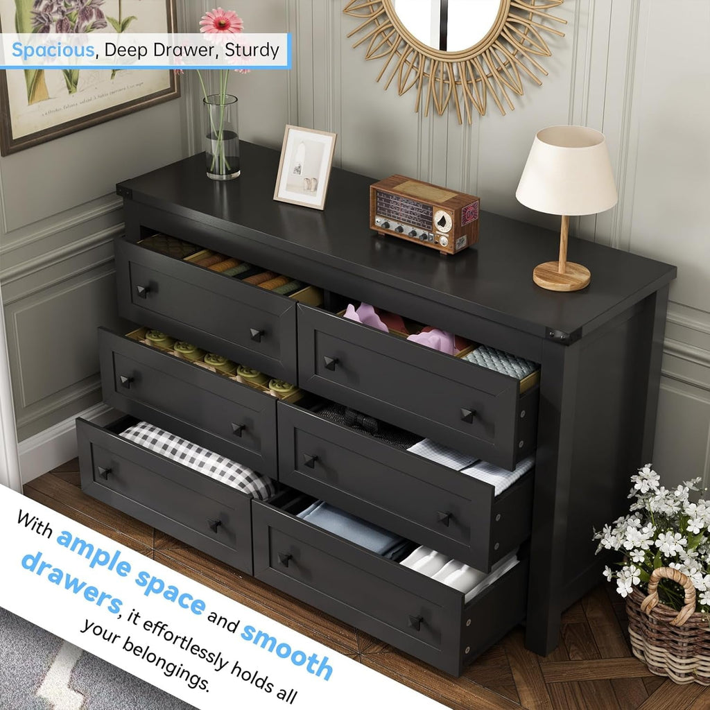 Black Dresser for Bedroom with 6 Drawers, Modern Chest of Drawers,