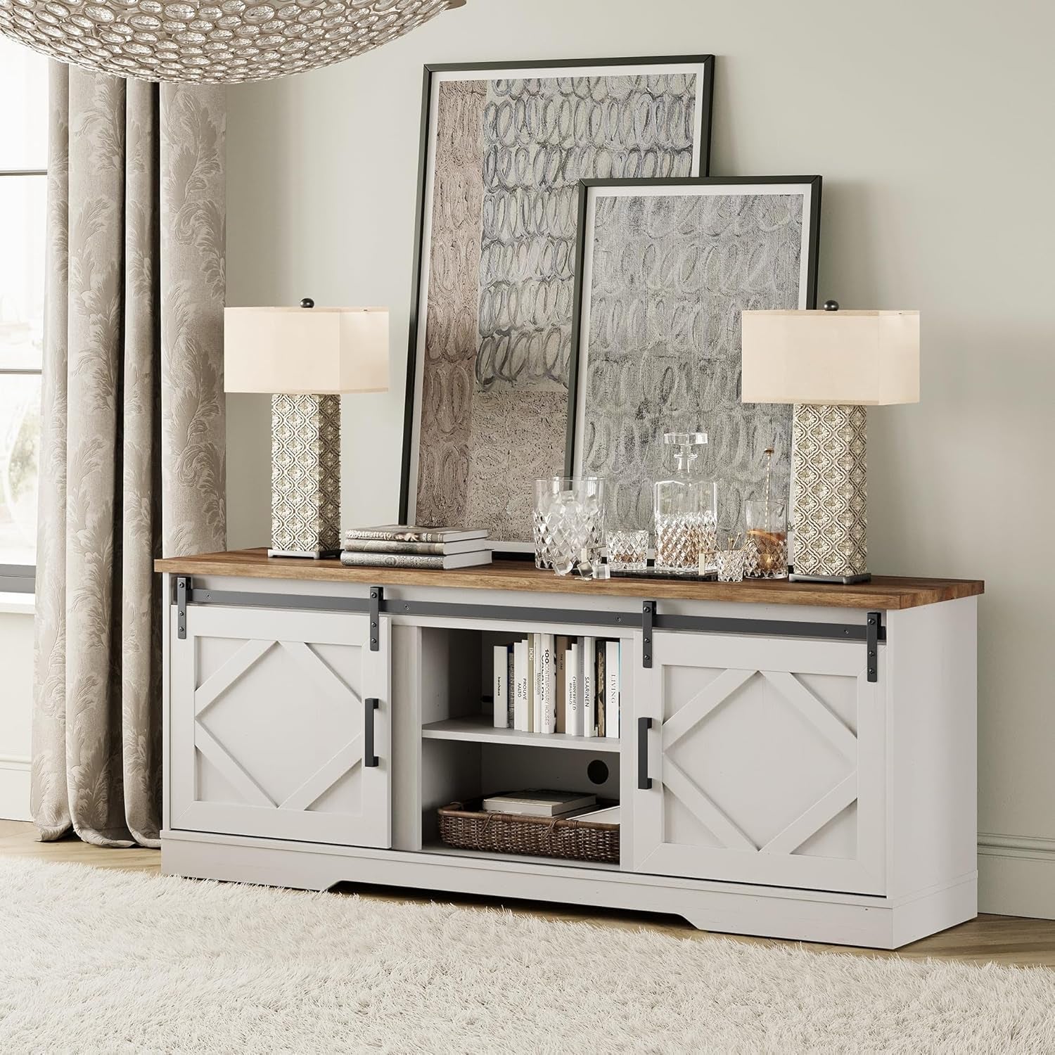 Modern Farmhouse 3 In 1 TV Stand For Up To 95 Inch TVs Wood