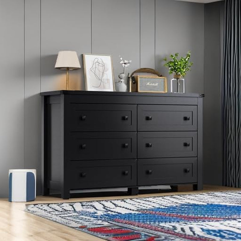 Black Dresser for Bedroom with 6 Drawers, Modern Chest of Drawers,