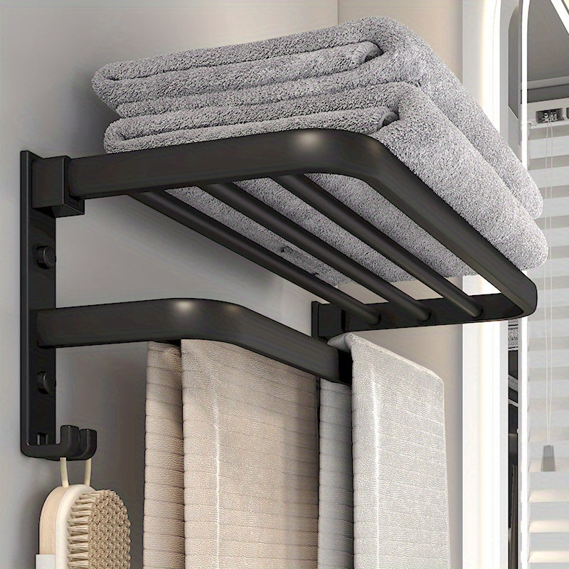 WallMounted Bathroom Towel Rack and Shelf Combo