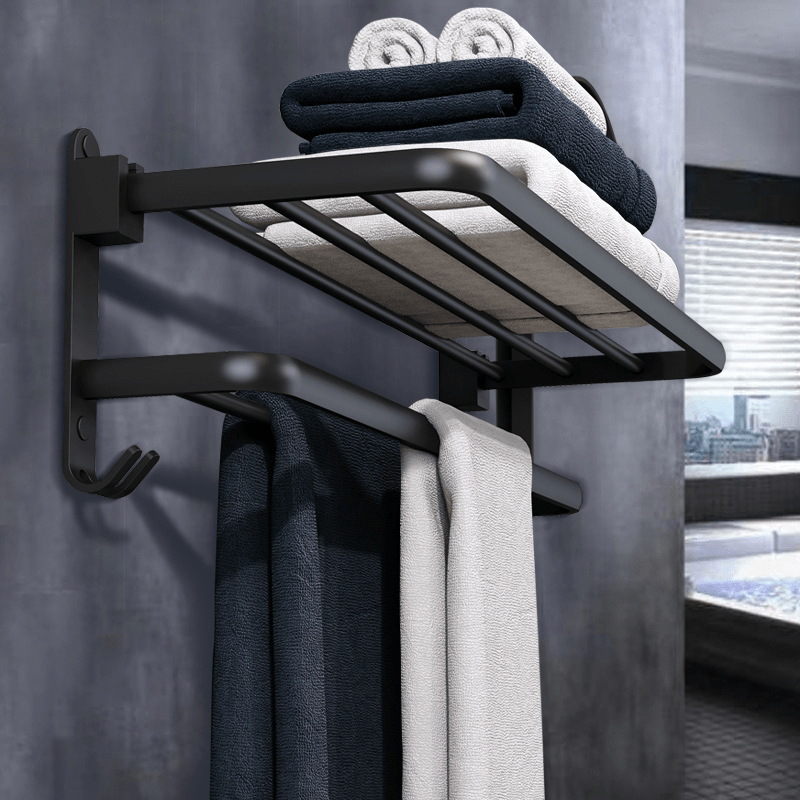 WallMounted Bathroom Towel Rack and Shelf Combo