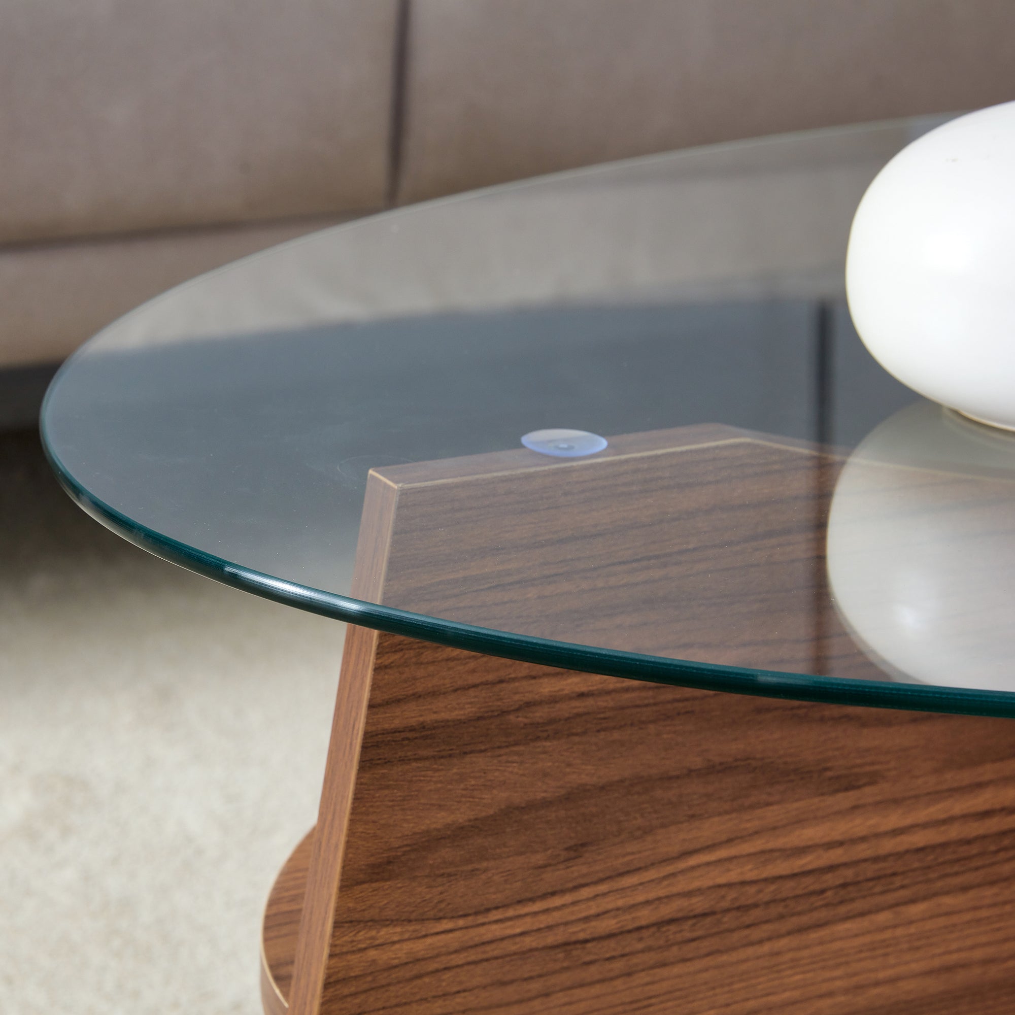Oval Glass Coffee Table – 41.3" Modern Tempered Glass Table,