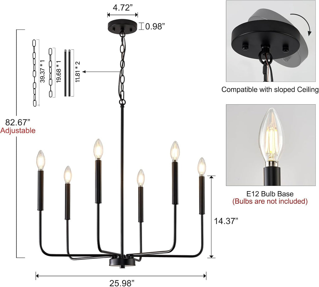 Modern Black Chandelier for Dining Room,Metal 6-Light Kitchen Light
