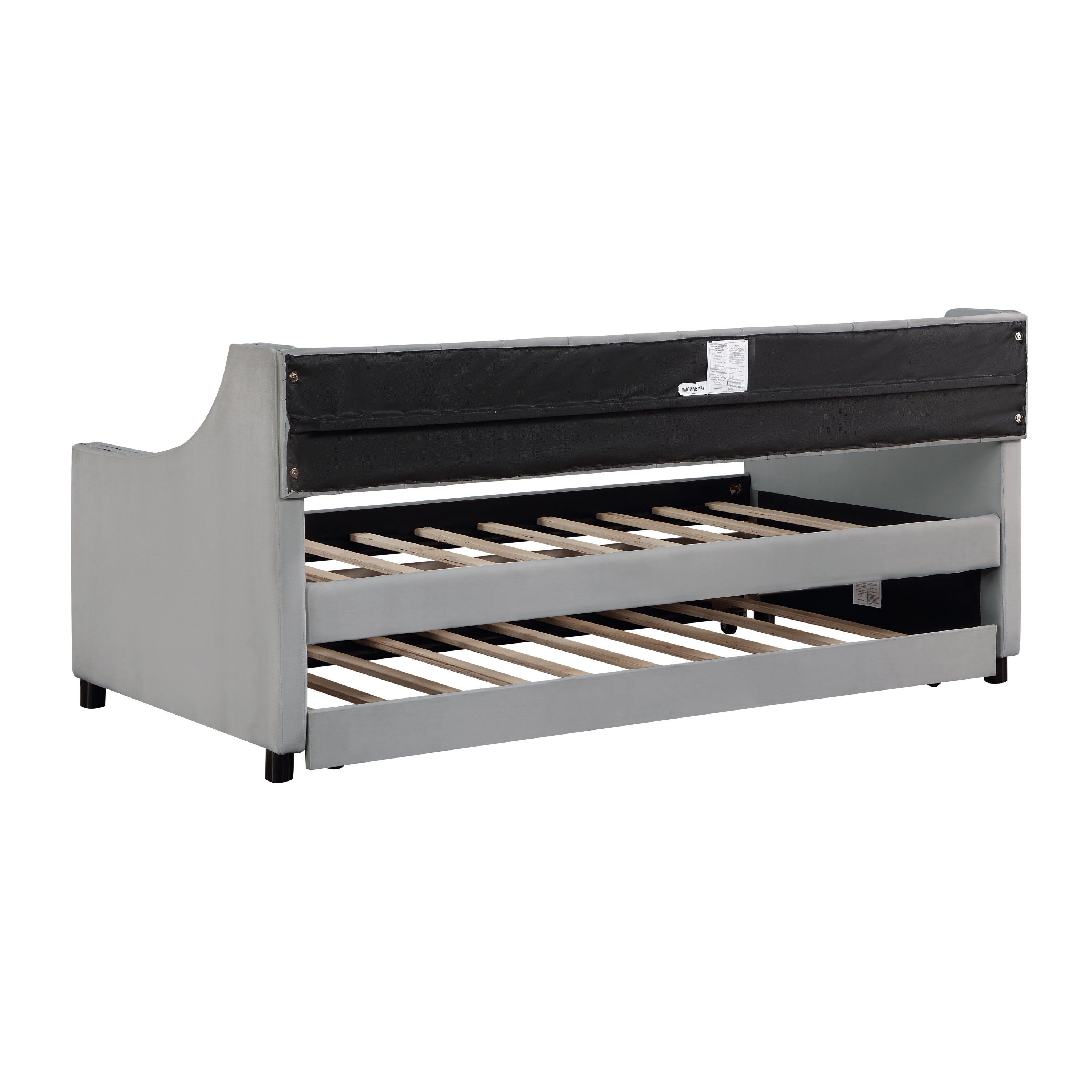 Twin Size Upholstered Daybed with Trundle,Sturdy Wood Bedframe w/