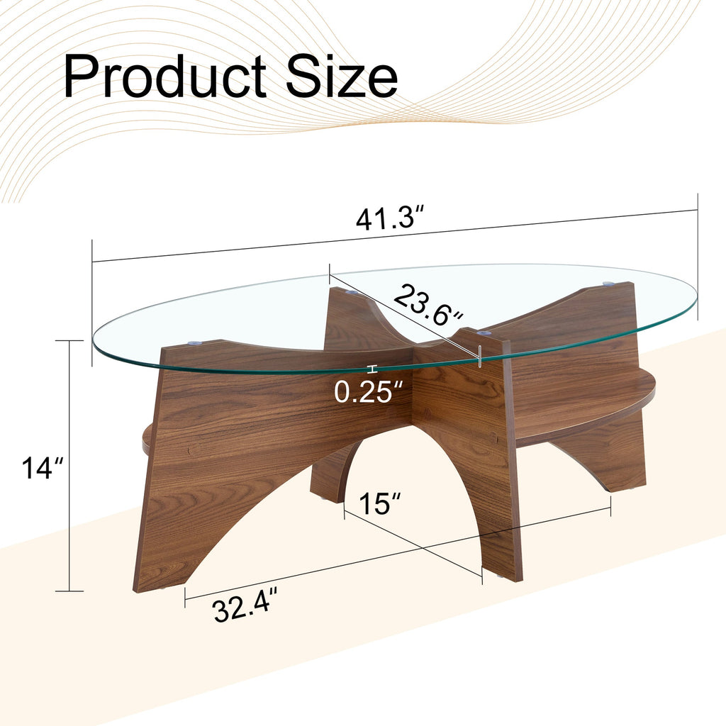 Oval Glass Coffee Table – 41.3" Modern Tempered Glass Table,
