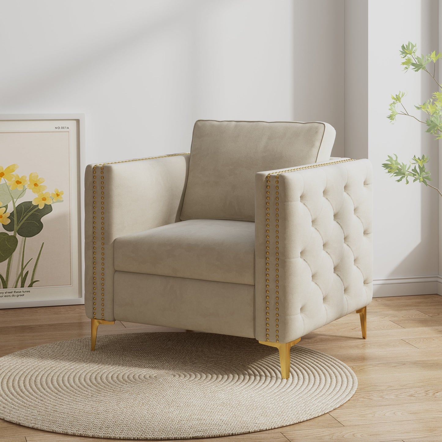 Accent Chair for Living Room Upholstered  Arm Chair with Metal Legs