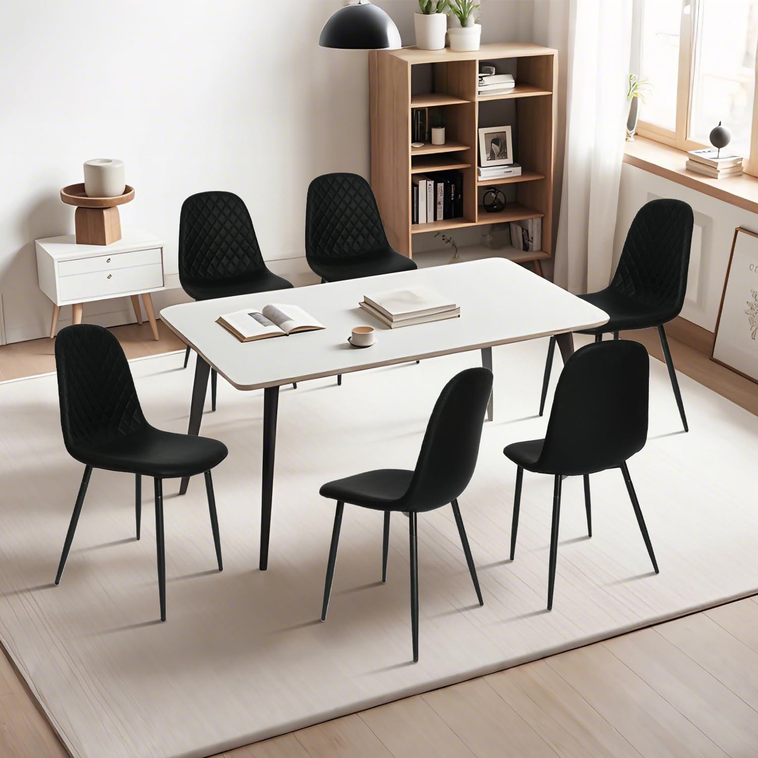 Modern Black Dining Chairs Set of 2, PU Leather Dining Room Chairs