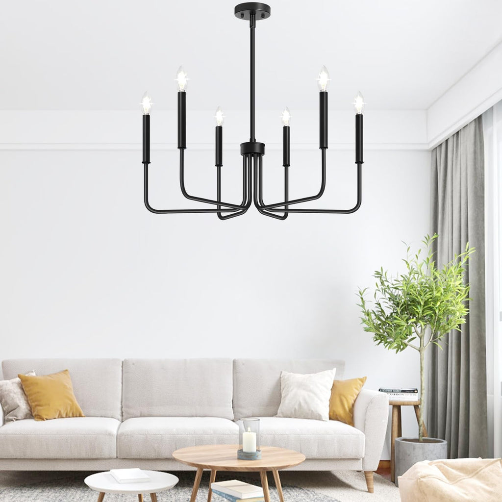 Black Chandelier, 6-Light Farmhouse Chandelier for Dining Room