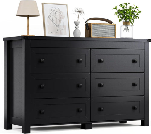 Black Dresser for Bedroom with 6 Drawers, Modern Chest of Drawers,