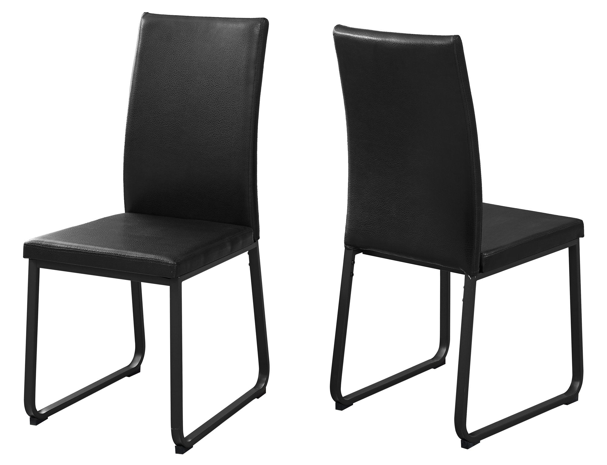 Two 38inches Black Faux Leather and Metal Dining Chairs