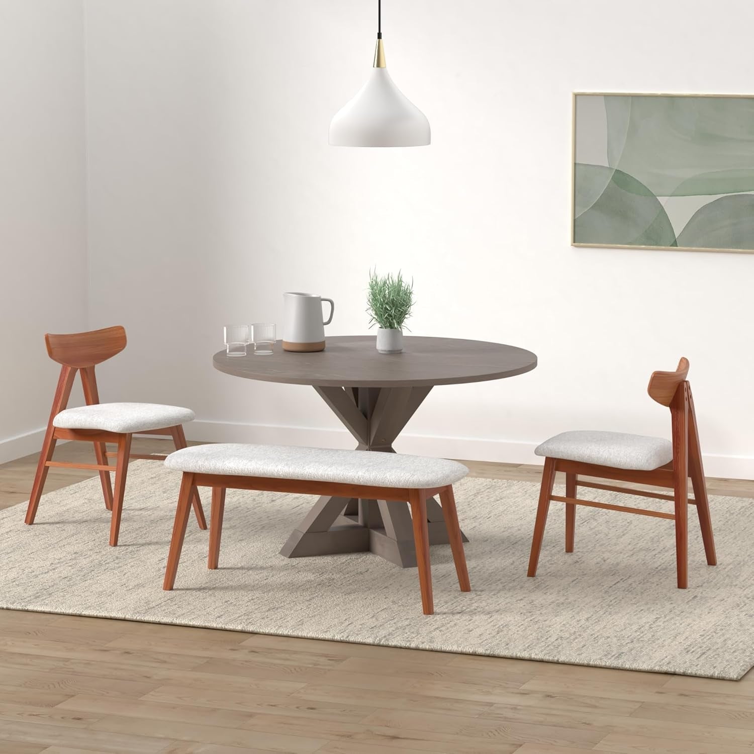 Alfred Round Solid Wood Rustic Dining Table 46.5 Inch Diameter Trestle
