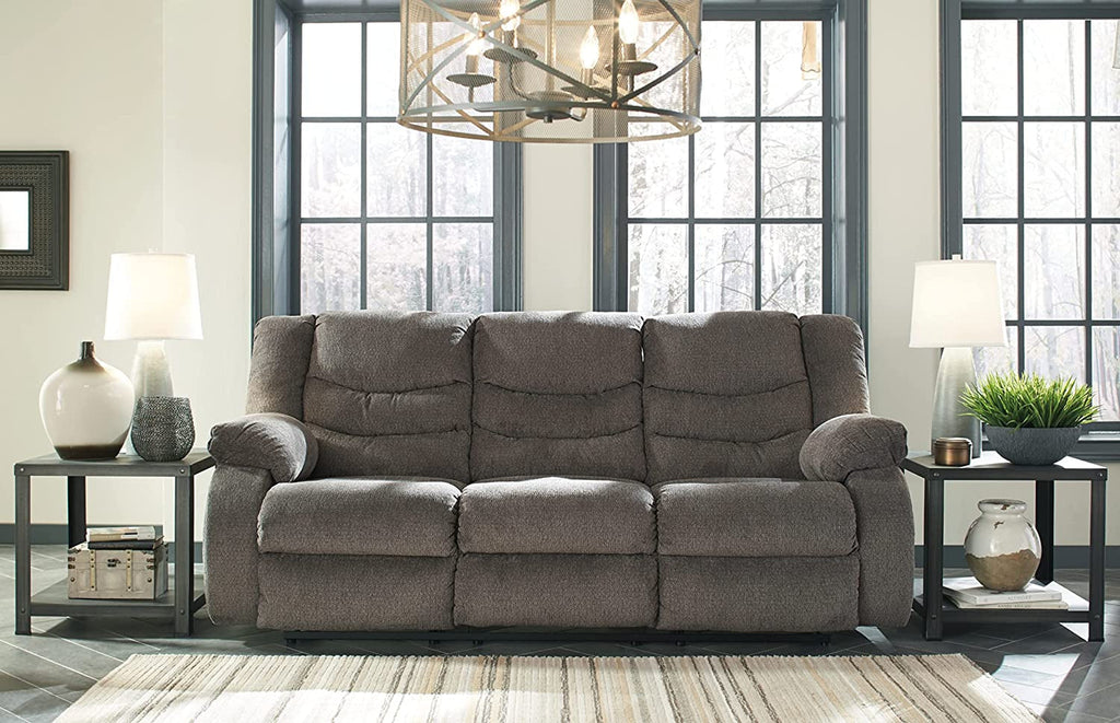 Gray Reclining Sofa With Waterfall Back For Living Room