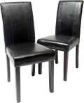 Urban Style Solid Wood Leatherette Padded Parson Chair, Black, Set of
