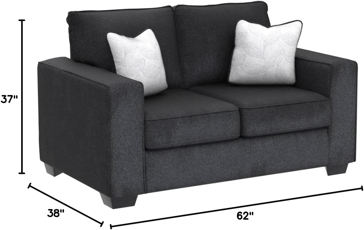 Dark Gray Modern Loveseat With Two Accent Pillows Included