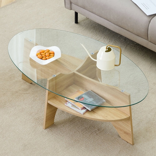 Oval Glass Coffee Table – 41.3" Modern Tempered Glass Table,
