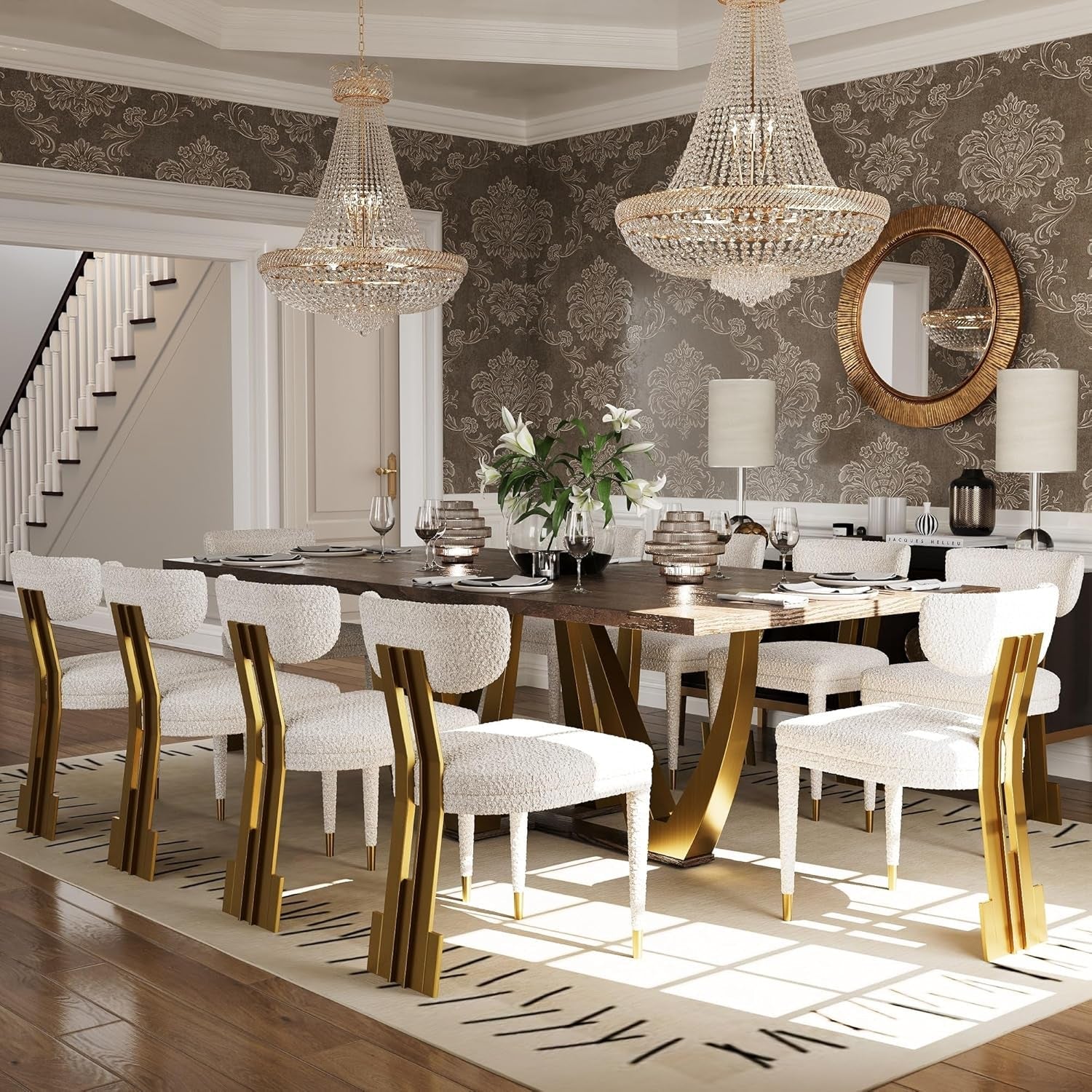 94 Inch Wood Dining Table for 6-10, Modern Farmhouse Rectangular