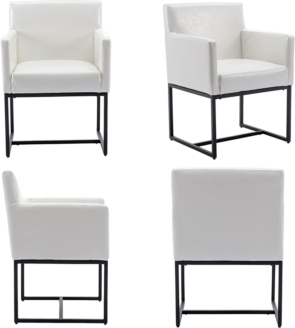 Set of 4 White Upholstered Armchairs