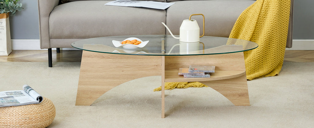 Oval Glass Coffee Table – 41.3" Modern Tempered Glass Table,