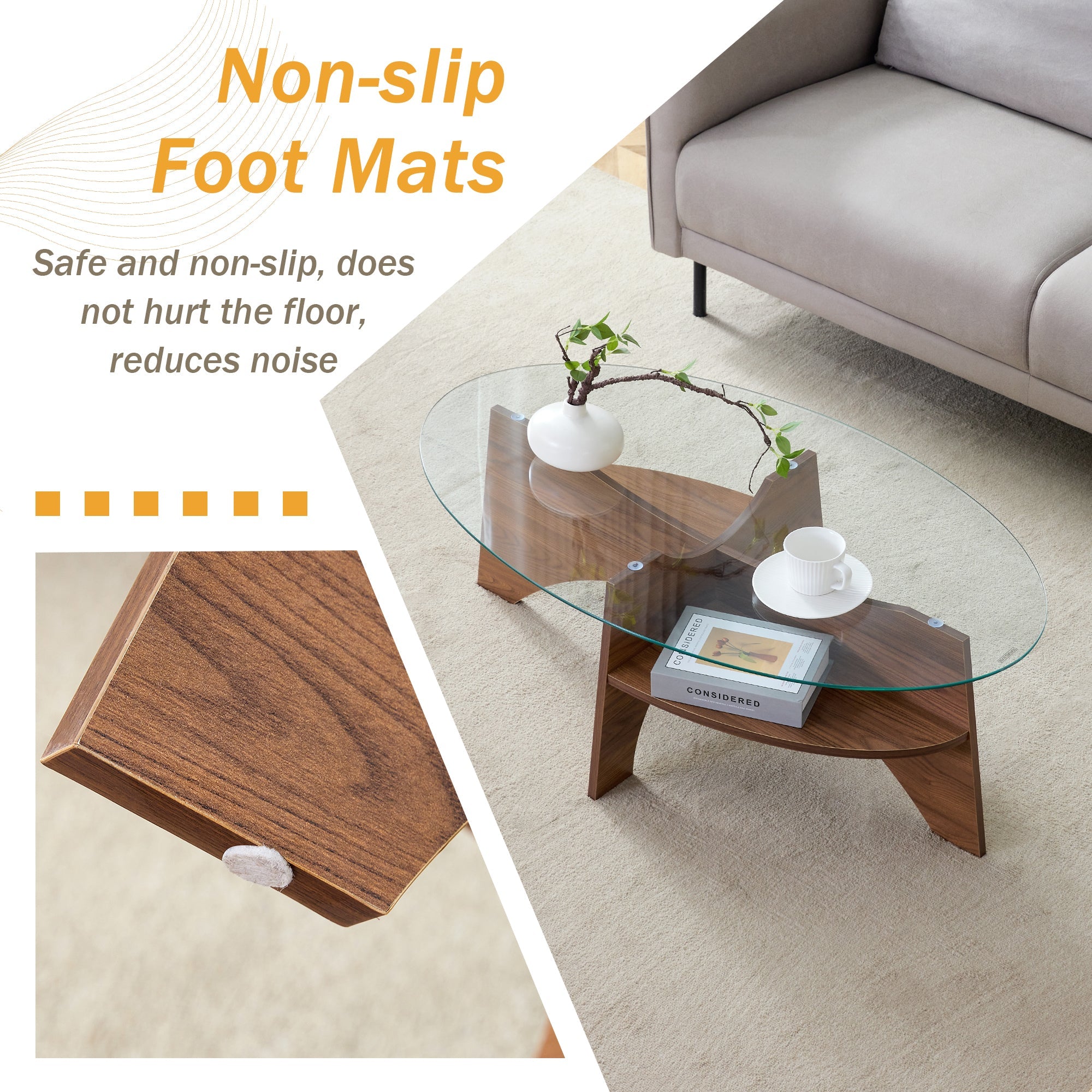 Oval Glass Coffee Table – 41.3" Modern Tempered Glass Table,