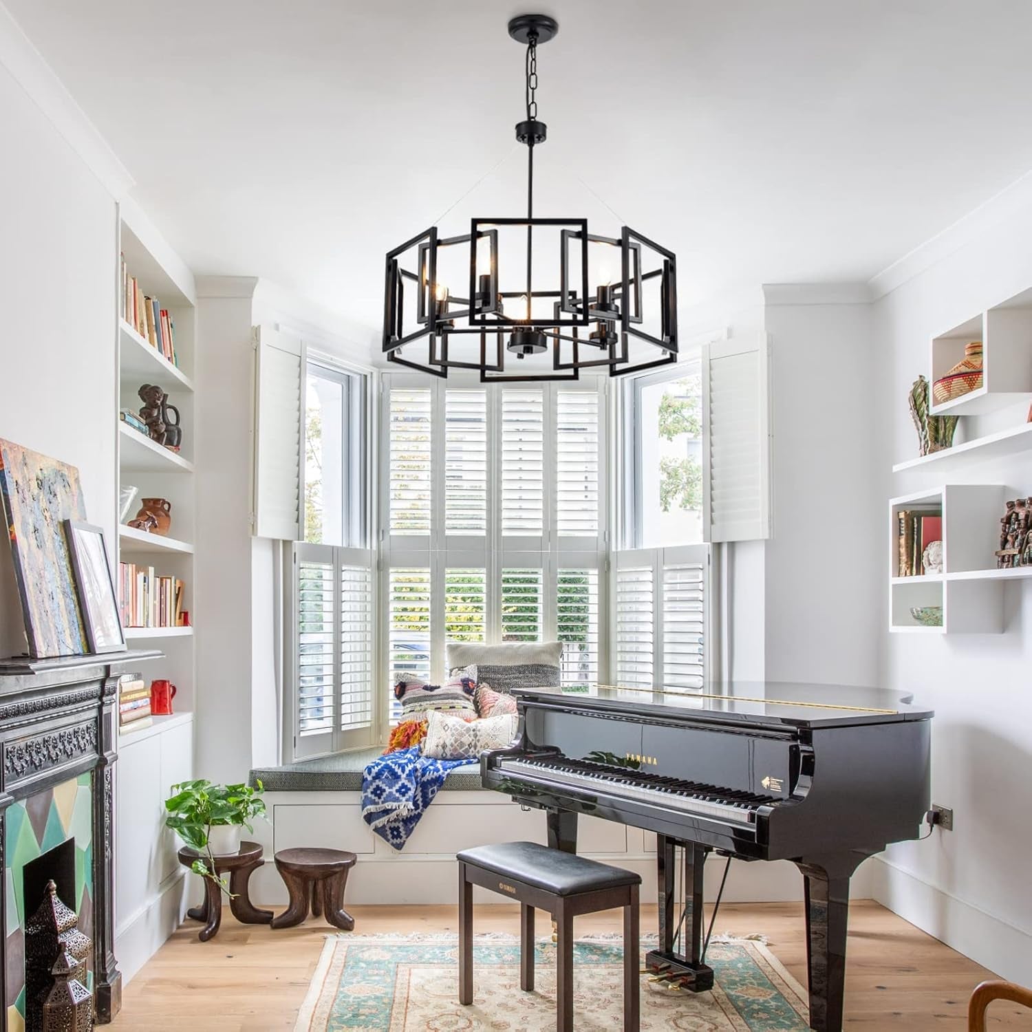 Industrial Style Five Light Matte Black Pendant Chandelier