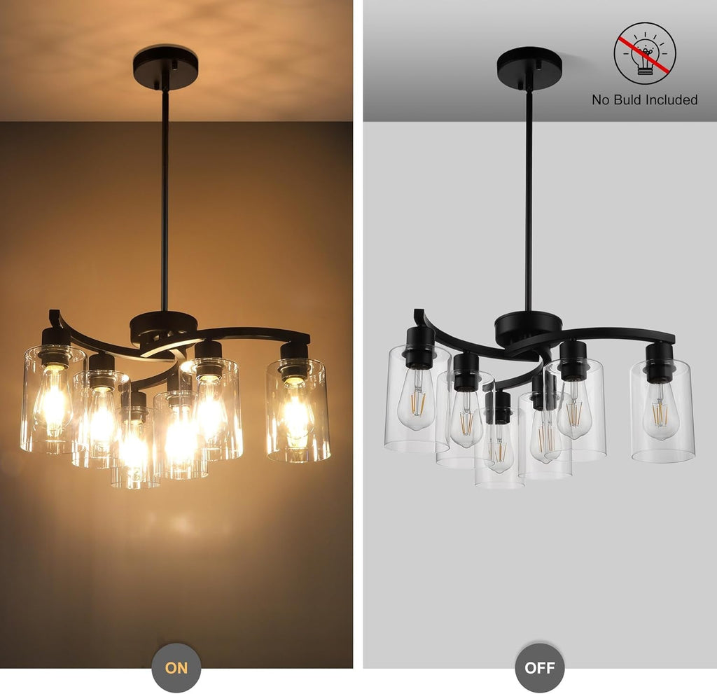 6-Light Modern Farmhouse Black Chandelier, Contemporary Dining Room