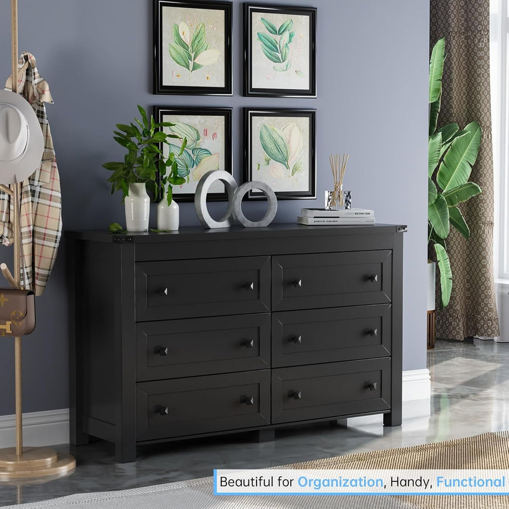 Black Dresser for Bedroom with 6 Drawers, Modern Chest of Drawers,