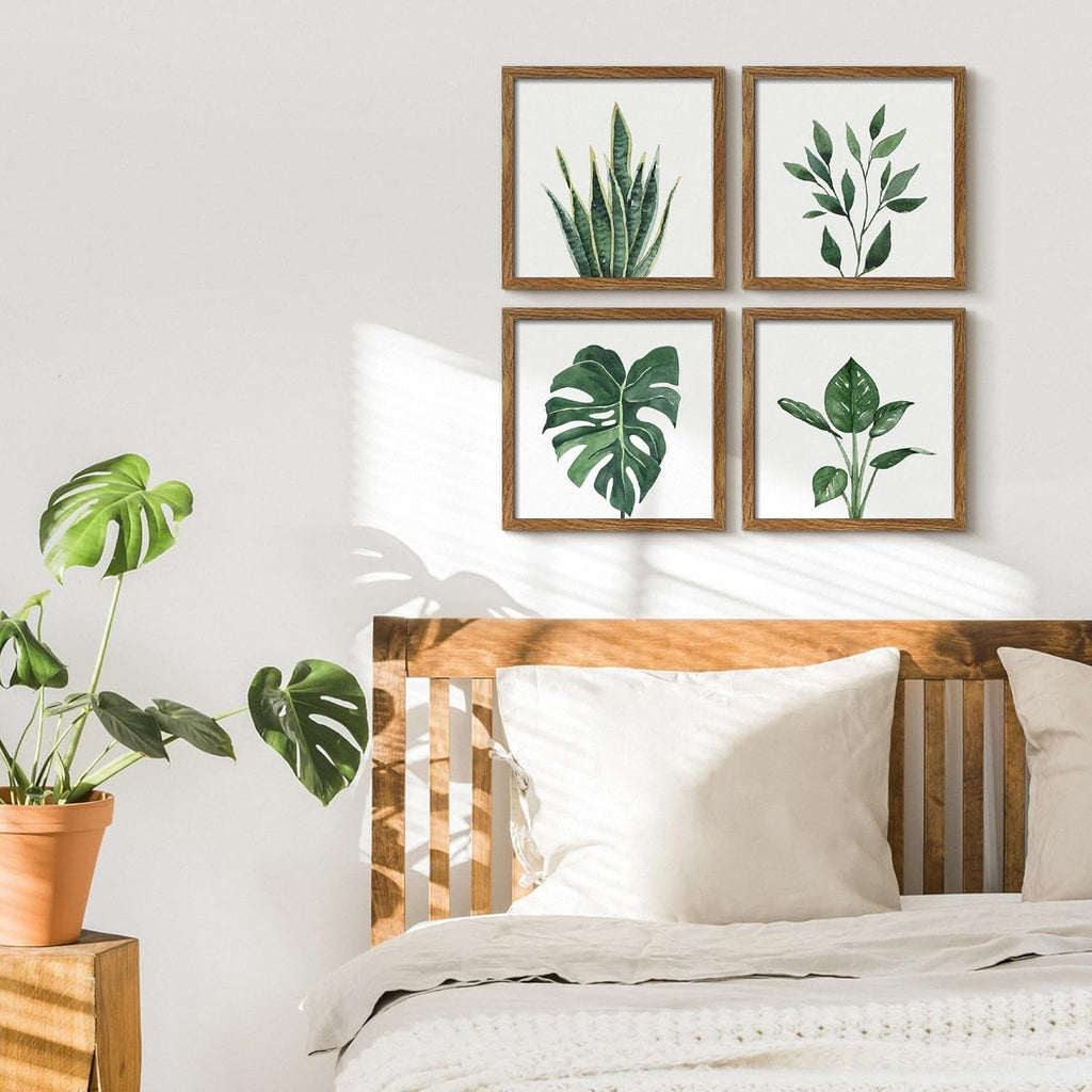 Botanical Bathroom Wall Art Green Plant Framed Set