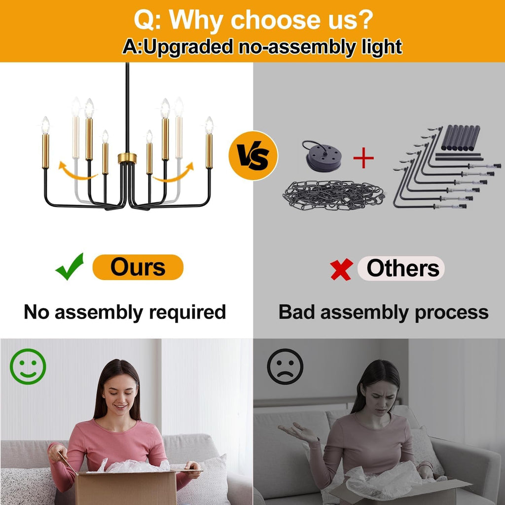 Black and Gold Chandelier, 6-Light Farmhouse Chandelier for Dining