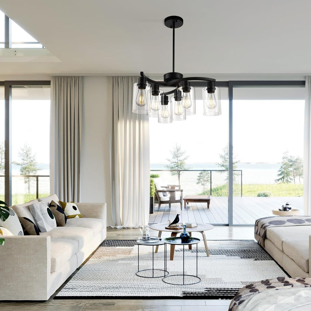 6-Light Modern Farmhouse Black Chandelier, Contemporary Dining Room