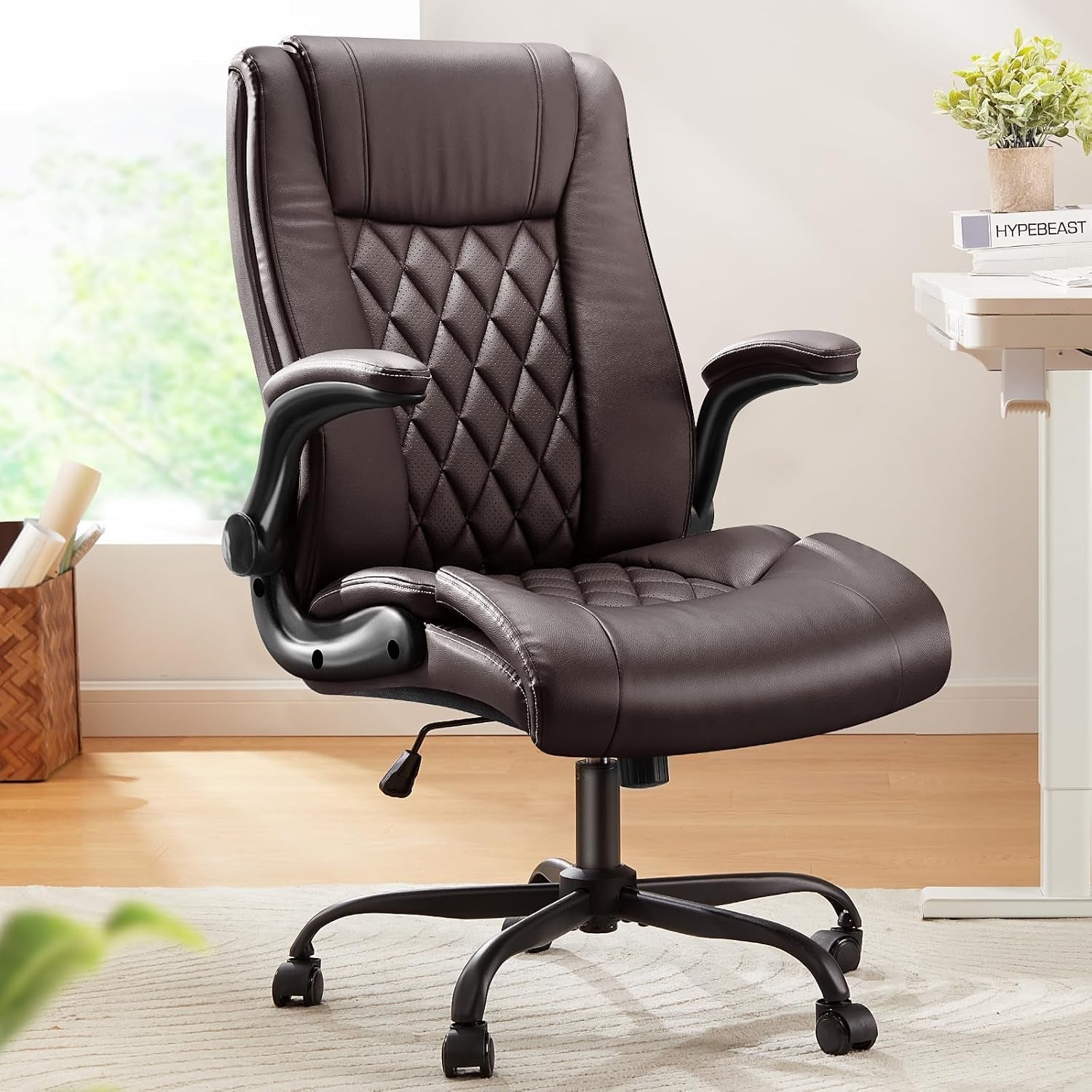 Executive PU Leather Office Chair With Flip Up Armrests
