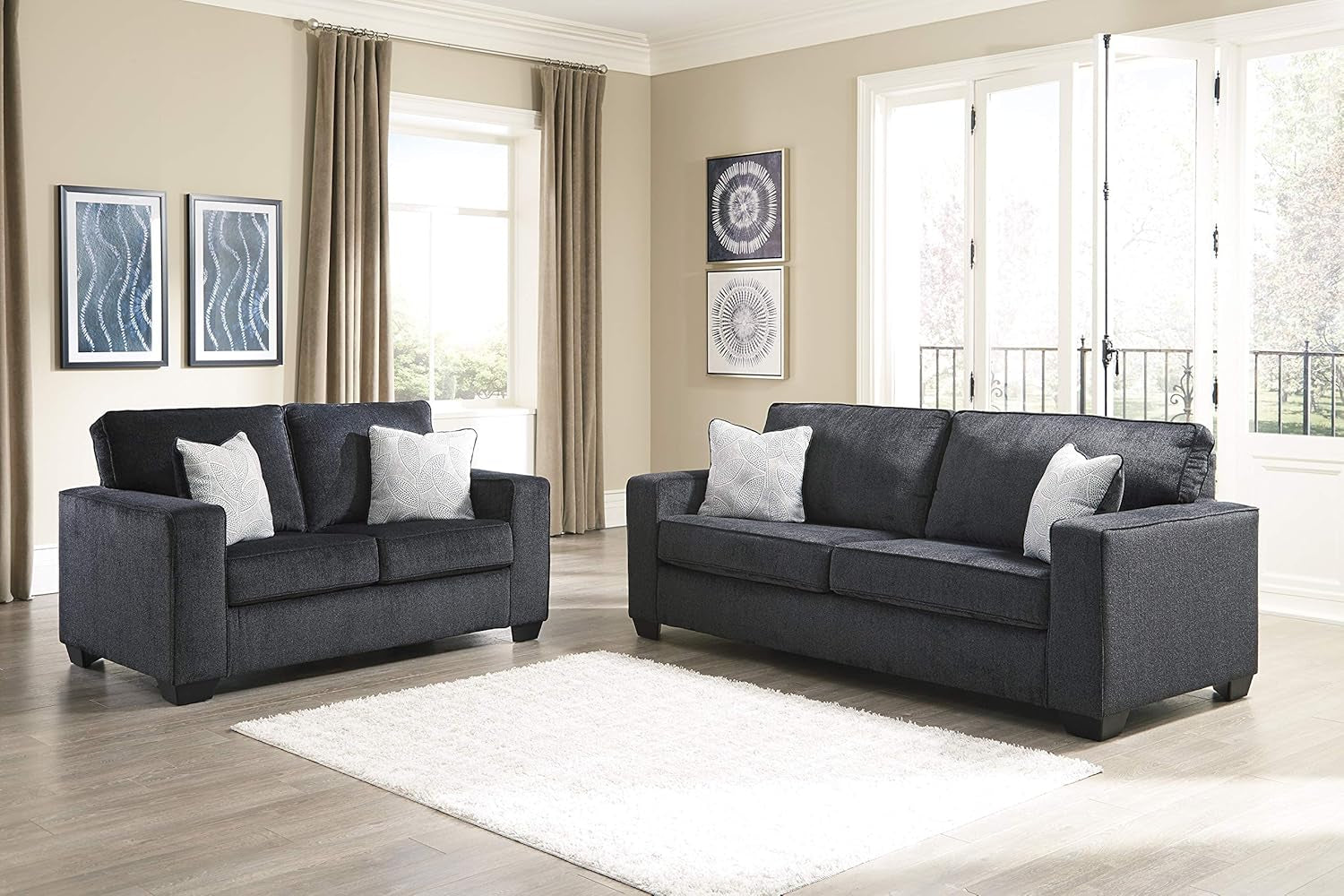 Dark Gray Modern Loveseat With Two Accent Pillows Included