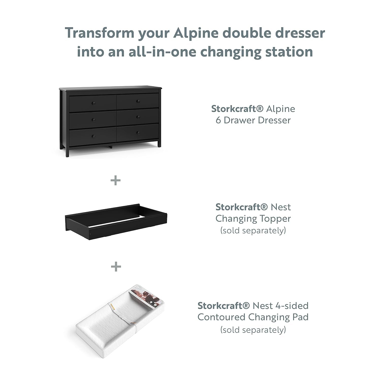 Alpine 6 Drawer Dresser Black GREENGUARD Gold Certified Nursery