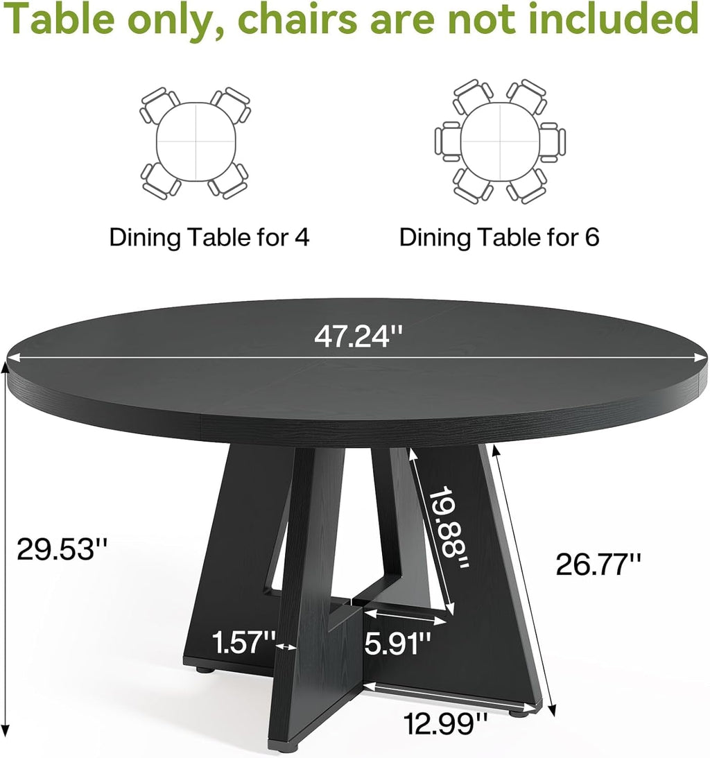 round Dining Table for 4-6 People, 47 Inches Dining Room Table with