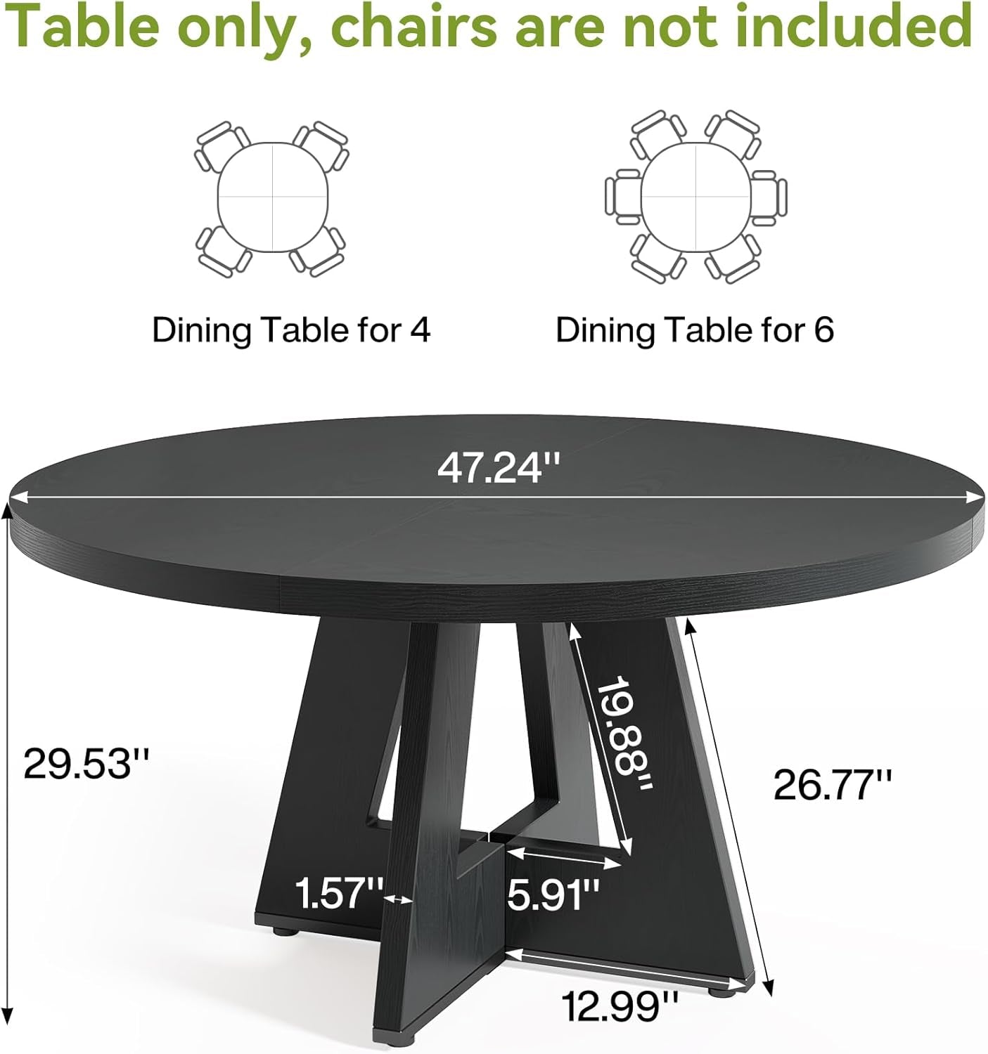 round Dining Table for 4-6 People, 47 Inches Dining Room Table with