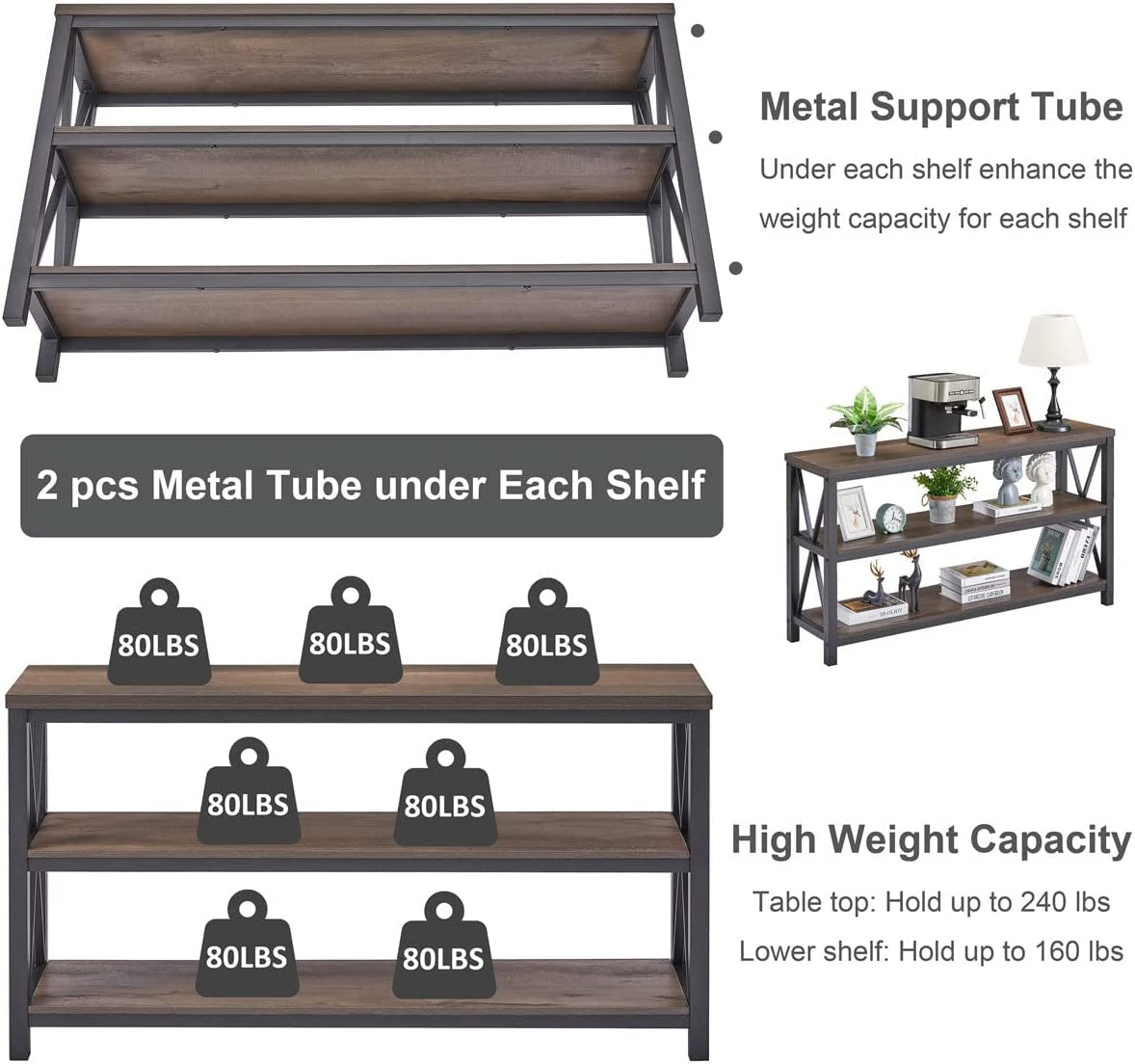 Rustic 3-Tier Console Table for Living Room