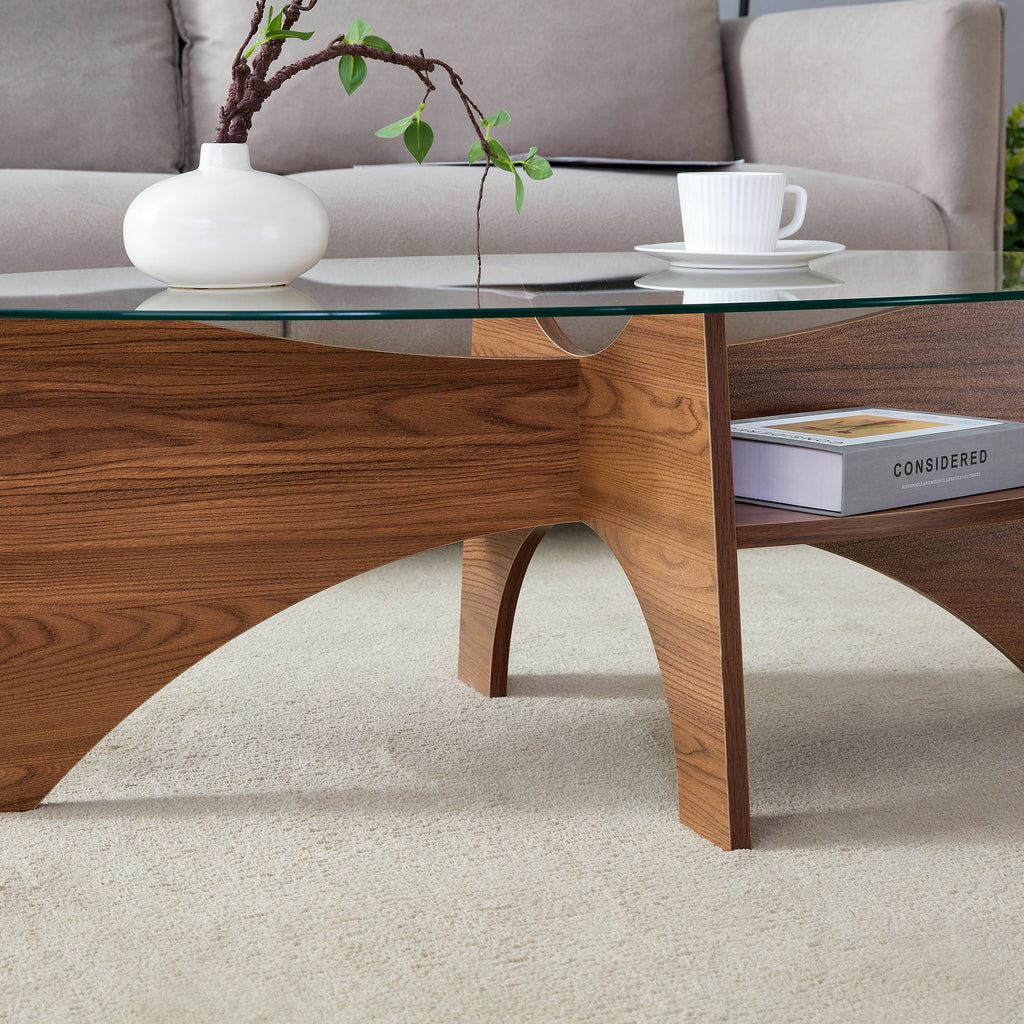 Oval Glass Coffee Table – 41.3" Modern Tempered Glass Table,