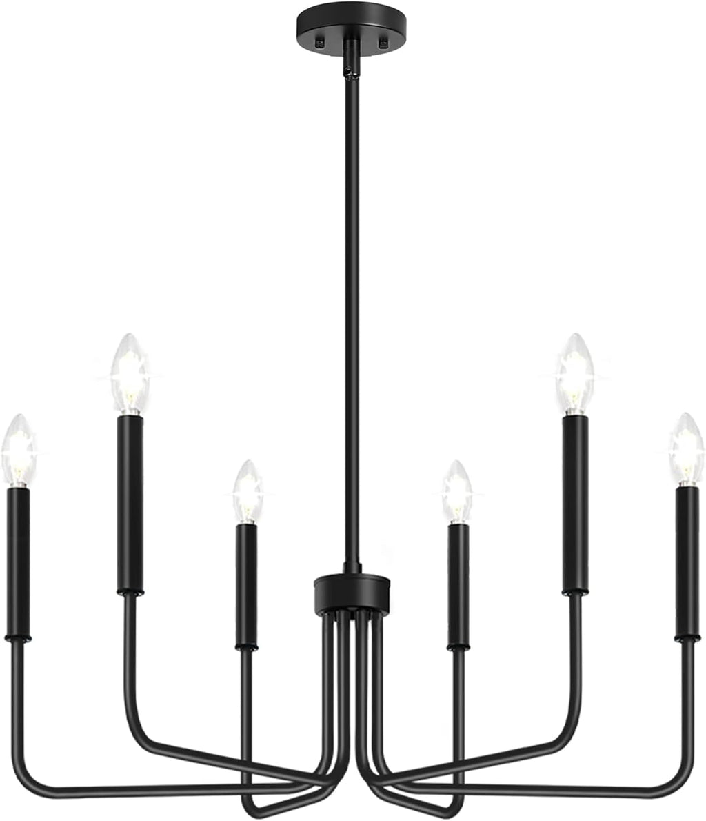 Black Chandelier, 6-Light Farmhouse Chandelier for Dining Room