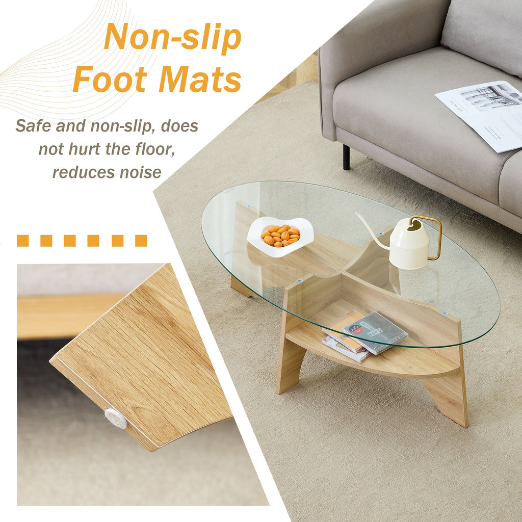 Oval Glass Coffee Table – 41.3" Modern Tempered Glass Table,