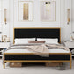 King size Gold Metal Platform Bed Frame with Black Velvet Upholstered