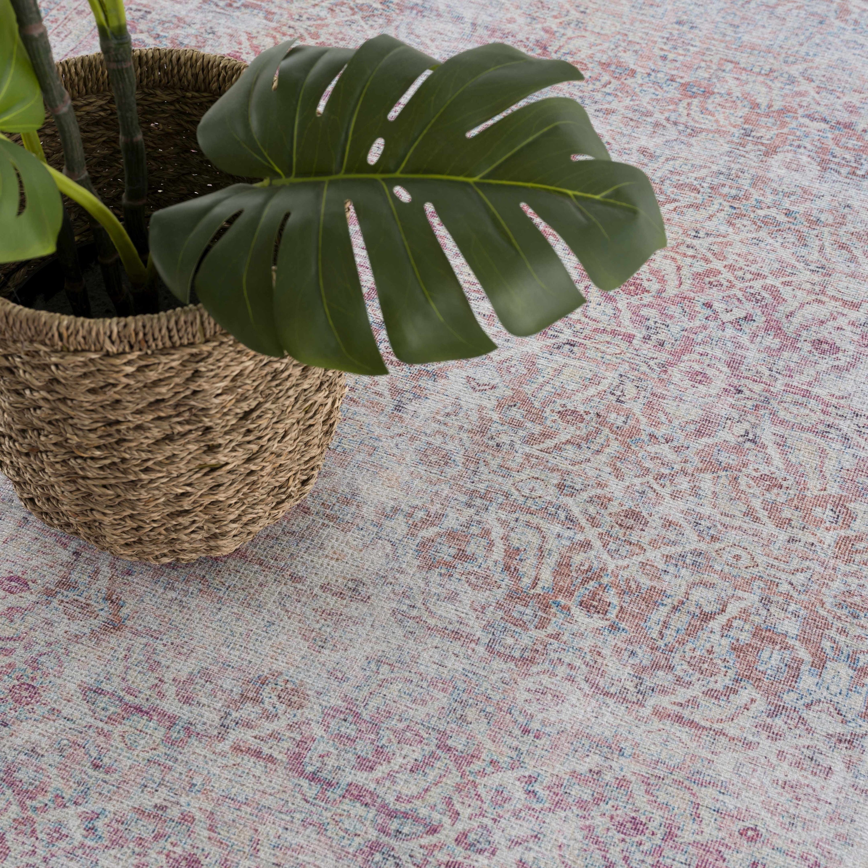 Roseblush Faded Red Washable Carpet - Clearance