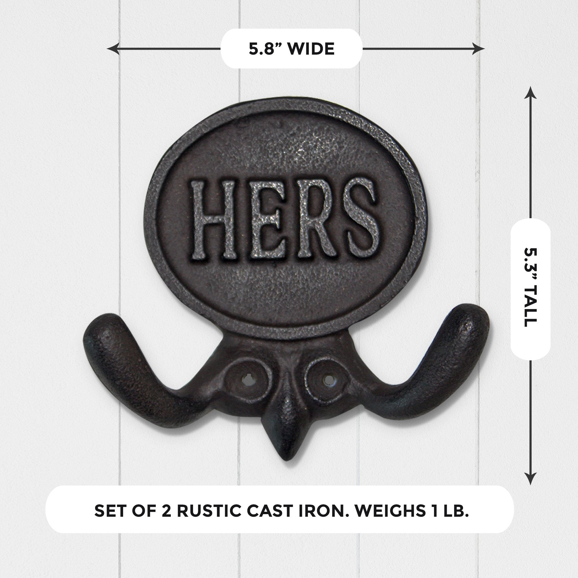 Set of 2 His and Hers Towel Hooks, 5.8"