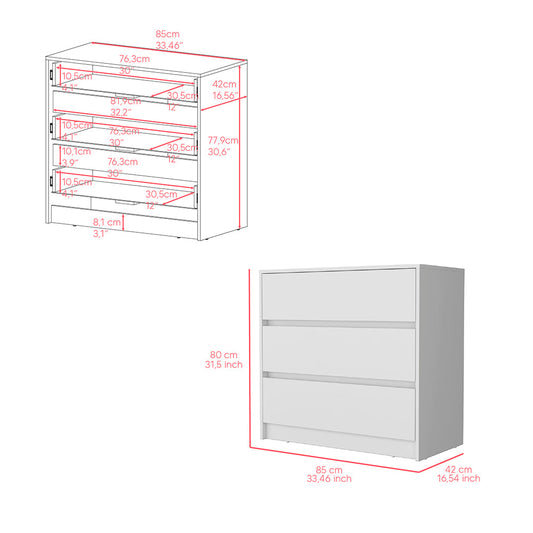 Milford 2 Piece Bedroom Set, Nightstand + Dresser, White Finish