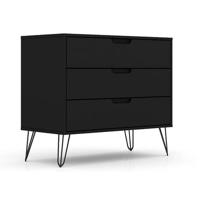 Modern Scandinavian Style Bedroom 3-Drawer Dresser in Black Wood