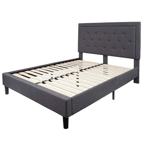 Queen size Dark Gray Fabric Upholstered Platform Bed Frame with