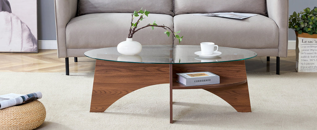 Oval Glass Coffee Table – 41.3" Modern Tempered Glass Table,