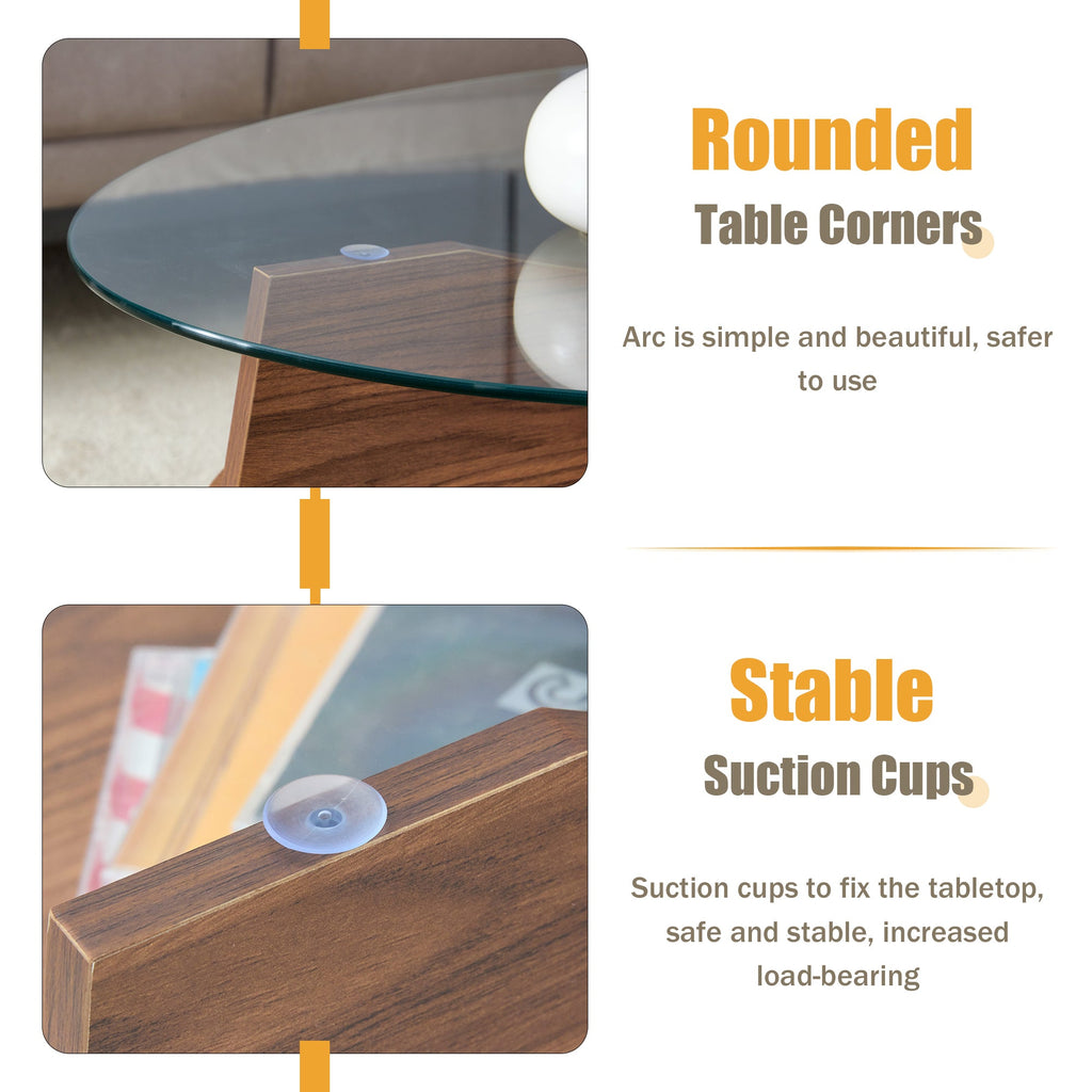 Oval Glass Coffee Table – 41.3" Modern Tempered Glass Table,