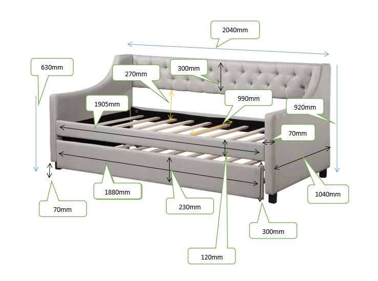 Twin Size Upholstered Daybed with Trundle,Sturdy Wood Bedframe w/