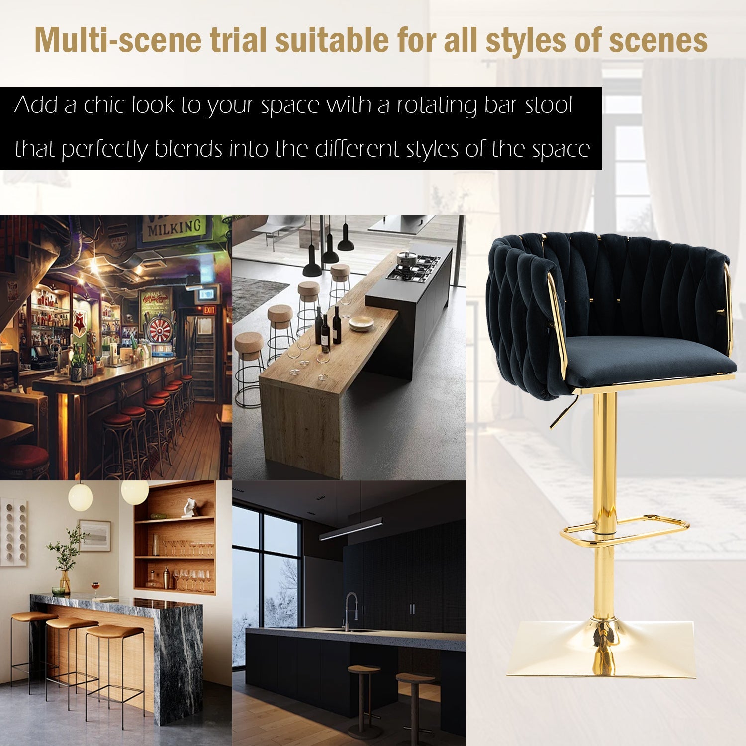 Vintage Bar Stools with Back and Footrest Counter Height Dining Chairs