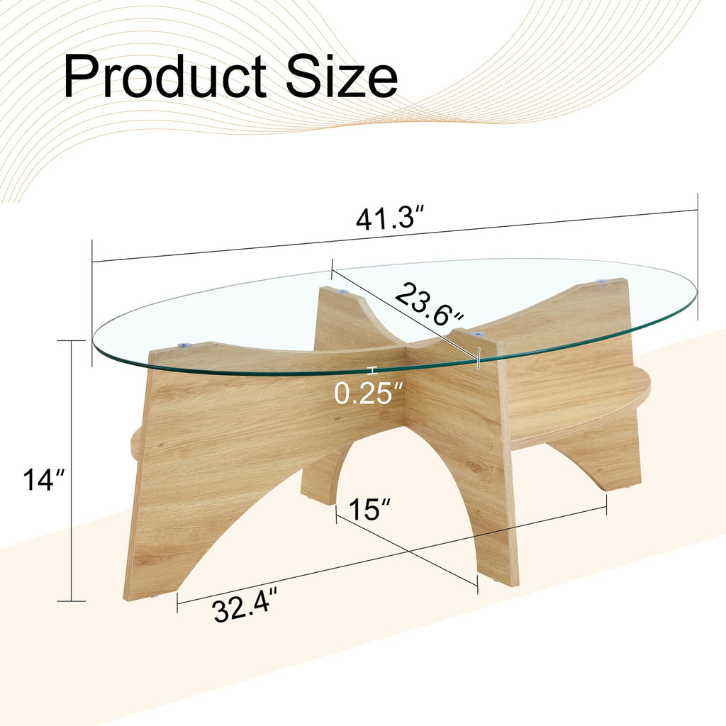 Oval Glass Coffee Table – 41.3" Modern Tempered Glass Table,